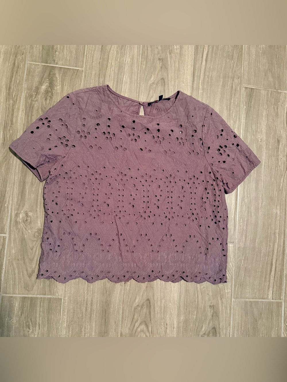 One Clothing Mauve Eyelet Short-Sleeve Blouse, Romantic, Cotton, Office, Dreamy